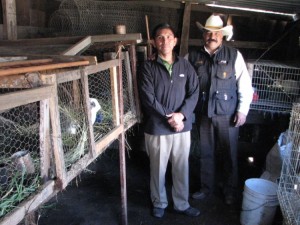 Javier and our host with rabbits
