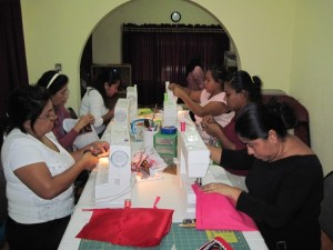 Theresa's sewing school class in the Bible Institute building