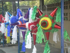 Piñatas being displayed for sale in front of our neighbor’s house. (Would you call this a plethora of piñatas?)