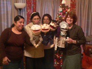 Theresa and her puppet sewing students