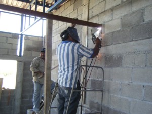 Welding in the steel joists for the attic area
