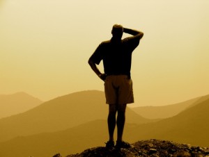 This picture was taken of me by Len Gerbrandt in 2010, but I like the image. I think that I often feel like this - looking off into the fading mountain ranges in the distance, contemplating the future