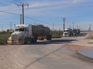 Trucks lining up to off-load. It is when the bays are all full and the trucks lined up back to the highway that things get rather stressfull