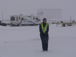 Theresa doesn't look to happy with the cold wind