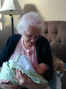 My mom holding her newest great-granddaughter