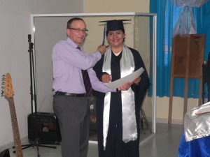 Fred Erb with one of the graduating students of the Light of the Nations Bible Institute