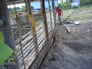 Armando running the water line into the barn