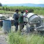 Getting ready to pour. Our modern implement – a cement mixer