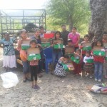 Distributing Samaritan’s Purse shoe boxes in an outreach into the Pame village of Milpas Viejas